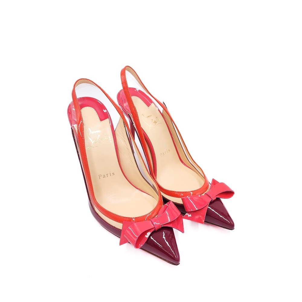 Christian Louboutin Patent Leather PVC Pink Bow Slingback Heels 36